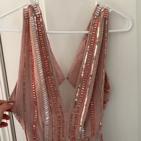 ASOS SALON Sequin Mesh Fit and Flare Midi Dress dress pink beaded size 2 prom - Picture 10 of 15